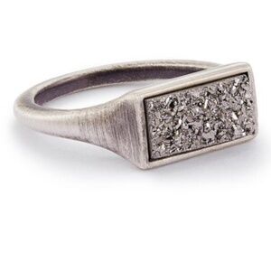 Kendra Scott Glenna Silver Platinum Rectangular Sparkly Drusy Cocktail Ring SZ 7